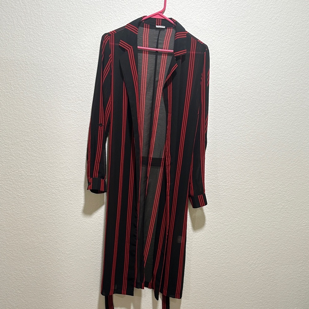 Charlotte Russe Black Cardigan with Red Stripes